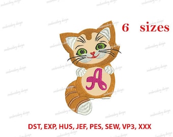 Cat Applique Embroidery Design, Letter A Uppercase Machine Embroidery Design, Monogram Frame Machine Embroidery Design- Instant Download