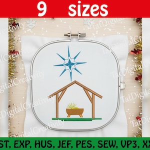 Diseño de bordado a máquina de pesebre: Patrón de Natividad Navideña (Descarga instantánea)