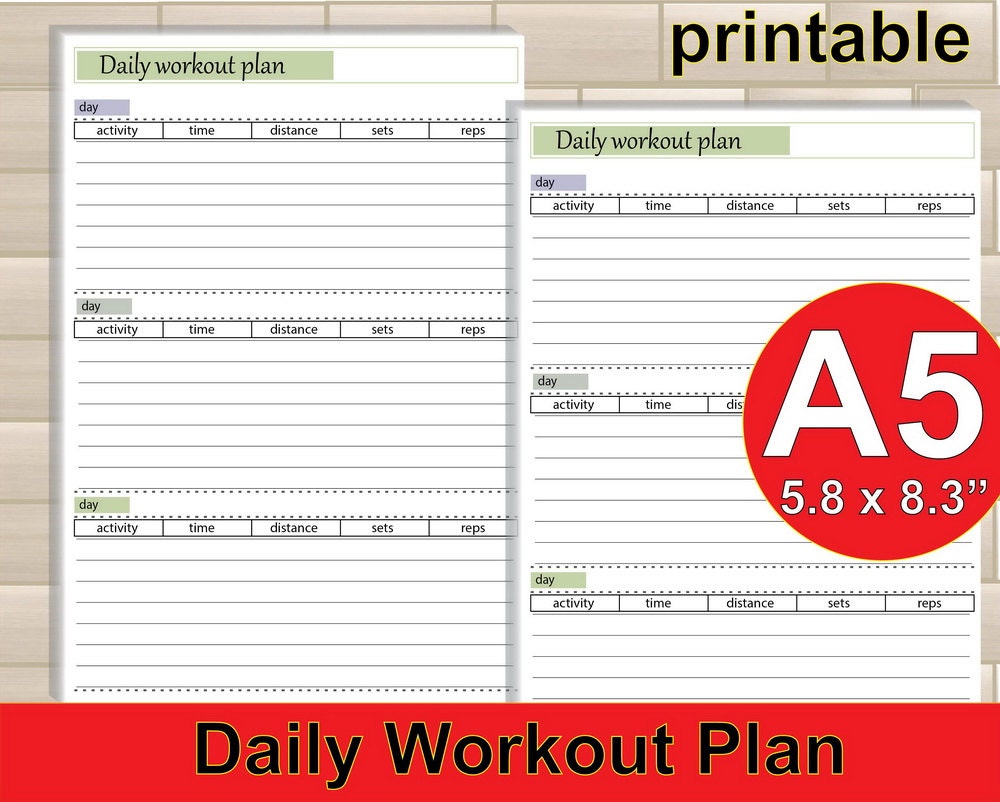 Workout journal a5 inserts workout log filofax a5 fitness | Etsy