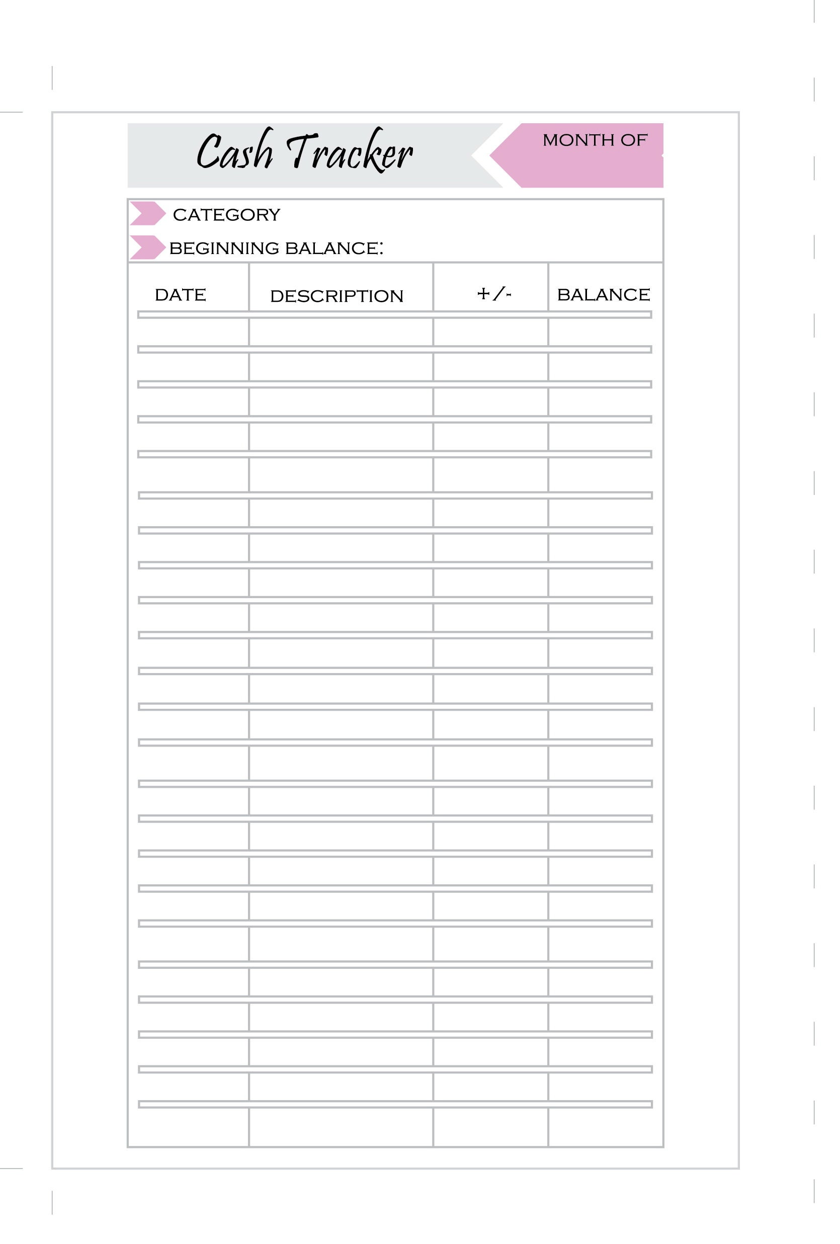 Printable cash tracker for cash envelope system mini happy