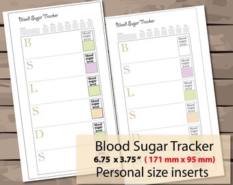 blood sugar log, personal size inserts, blood sugar tracker, diabetic tracker, sugar monitor, printable for medical -INSTANT DOWNLOAD