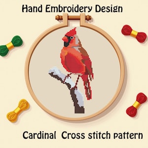 Weihnachten Kardinal Handstickerei Muster, Kreuzstich Muster, Winter Vogel -Instant Download PDF