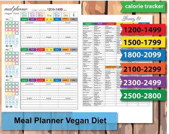 Vegan Meal Planner: Calorie Tracker, Food Journal (Printable Digital Download)