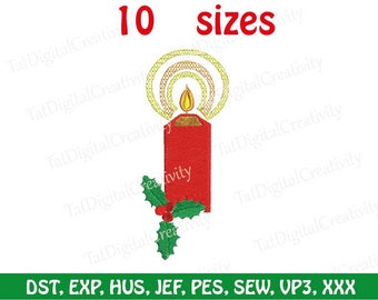 Christmas Candle Machine Embroidery Design, Christmas Embroidery Patterns, Embroidery Files- Instant Download