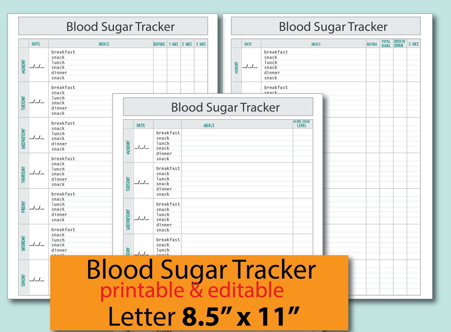 Blood Sugar TrackerBlood Glucose Log Diabetic Printable