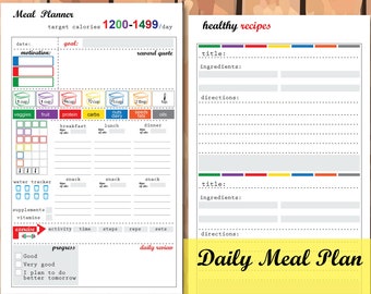 Daily meal planner, food journal for weight loss, fitness motivation planner, food log printable, Fitness Progress -Instant Download