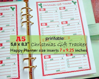 Christmas Gift Tracker Printables, A5 inserts christmas printables, Christmas Gift List ,Happy Planner size insert- INSTANT DOWNLOAD