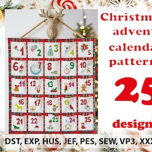 Weihnachten Adventskalender Stickdatei: 25 Muster (Instant Download)