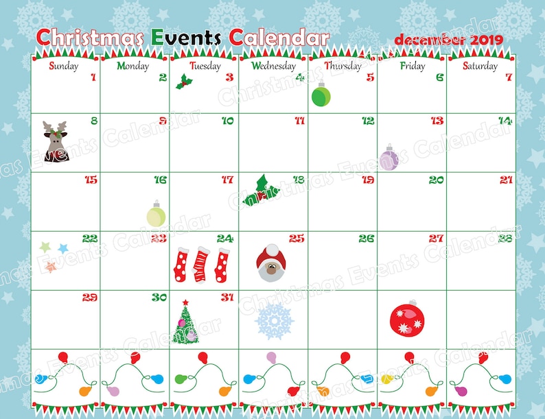 Christmas Events Calendar Christmas Printable Happy Planner Etsy