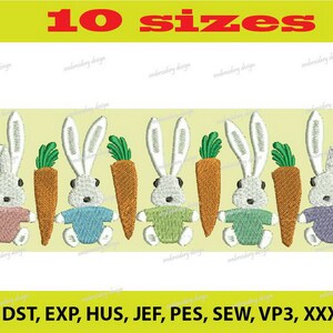 Easter bunnies with carrots machine embroidery design, Easter bunny pattern - Instant Download