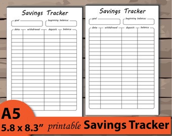 Savings Tracker, Finance Organizer, Savings Plan money organizer, Savings Organizer, finance  A5 planner inserts  - Instant Download
