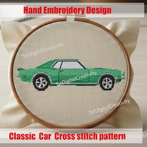 Klassisches 1968 Muskelauto Kreuzstich Design | Einfaches Handstickerei Design | Sofort Download PDF