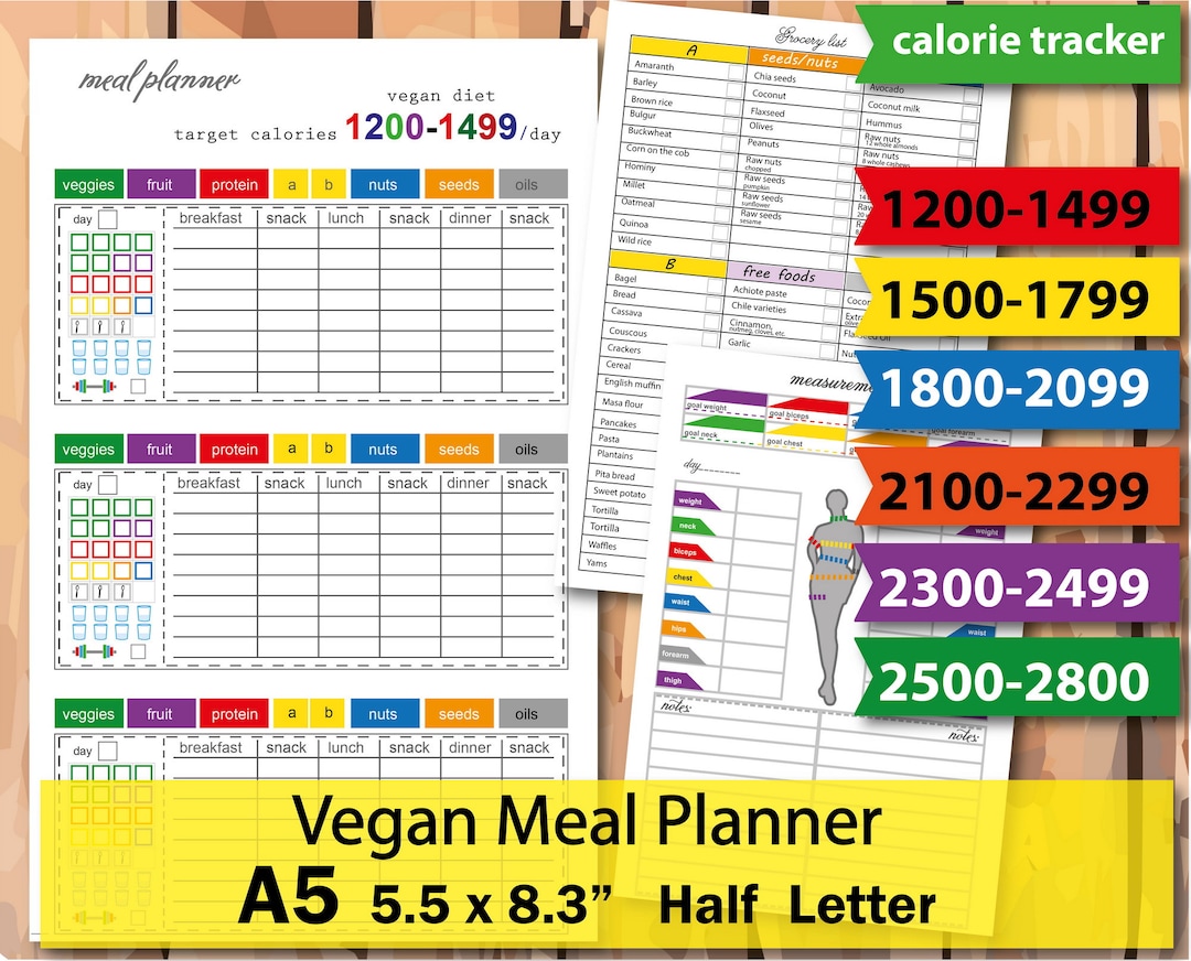Daily Vegan Meal Planner: Calorie Tracker, A5 Inserts (digital Download) - Etsy