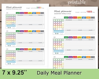 meal planner printable, food journal happy planner size insert , 1800 calories tracker, 2000  calories tracker -instant download