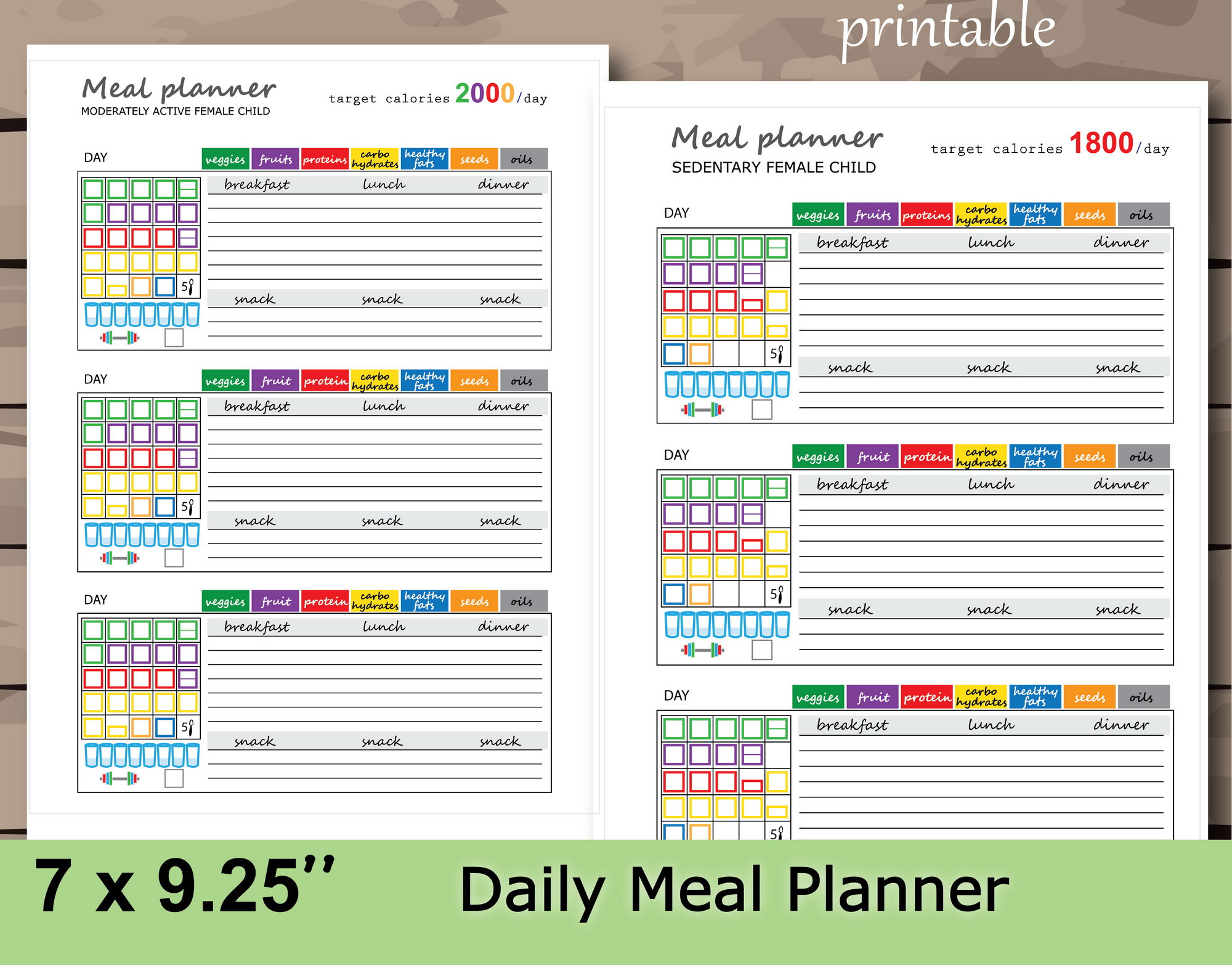 Meal Planner Printable, Food Journal Happy Planner Size Insert , 1800 ...
