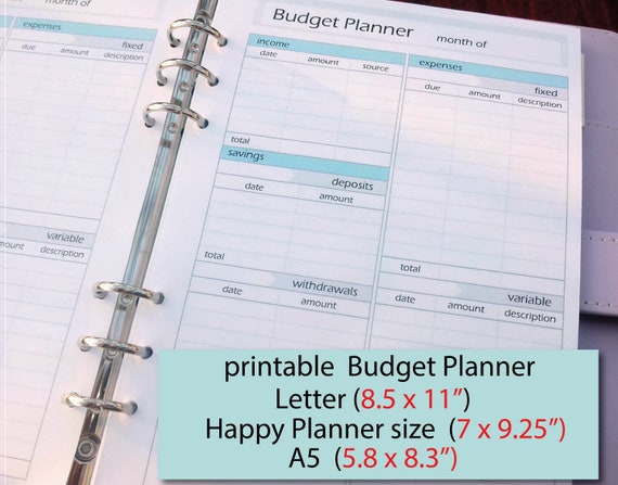 Printable Budget Sheet Budget Planner A5 Insert Happy | Etsy