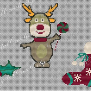 Cross stitch Hand Embroidery Pattern Christmas set Christmas sock Christmas deer Christmas holly PDF Instant Digital Download