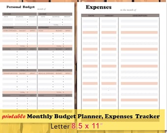 Monthly Budget Planner & Expenses Tracker (Digital Download)