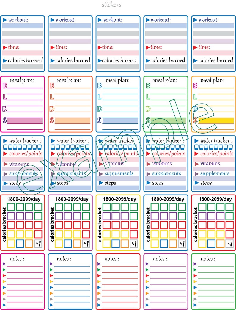 Printable Sticker, Fitness Sticker, Food Journal Sticker, Weight Loss ...