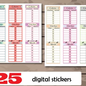 Digital Planner Stickers: Calorie, Mood, Step Trackers (PNG, Goodnotes, PDF - Omedelbar nedladdning)