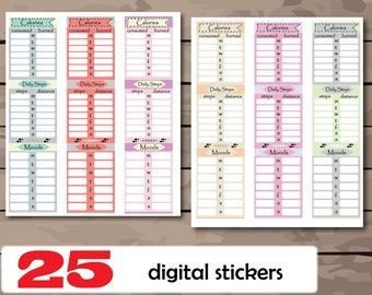 Cropped Digital Planner Stickers + PNG, Side bar tracker Goodnotes iPad planner, weekly tracker for caloriesand more -Instant Download