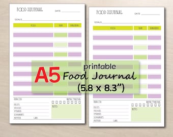 printable food journal, food diary template, Points tracker, weight loss log A5  inserts, printable food tracker - instant download