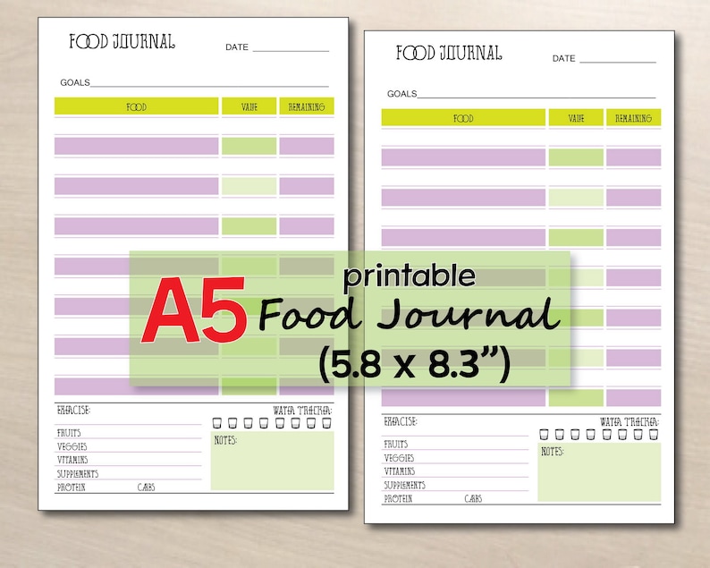 printable meals magazine, food items diary template, Info tracker, food items log A5 planner inserts, printable meals tracker - quick down load picture relating to Printable Food Journal titled printable food items magazine, food items diary template, Facts tracker, foods log A5 planner inserts, printable foodstuff tracker - fast down load
