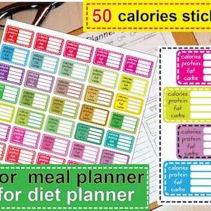 printable calorie stickers, fitness planner sticker,  weight loss diet planner stickers , food journal sticker - Instant Download