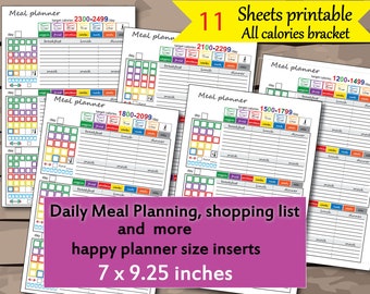 calorie meal plan 1200, 1500, 1800, 2100, 2300 ,grocery list,workout tracker and more,  happy planner size inserts -Instant Download