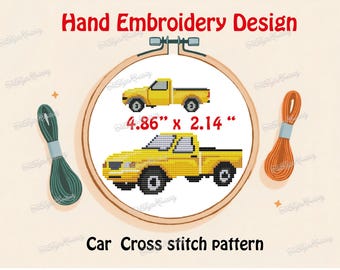 Padrão de ponto cruz fácil para caminhonete amarela | Design de bordado à mão simples | Download instantâneo em PDF