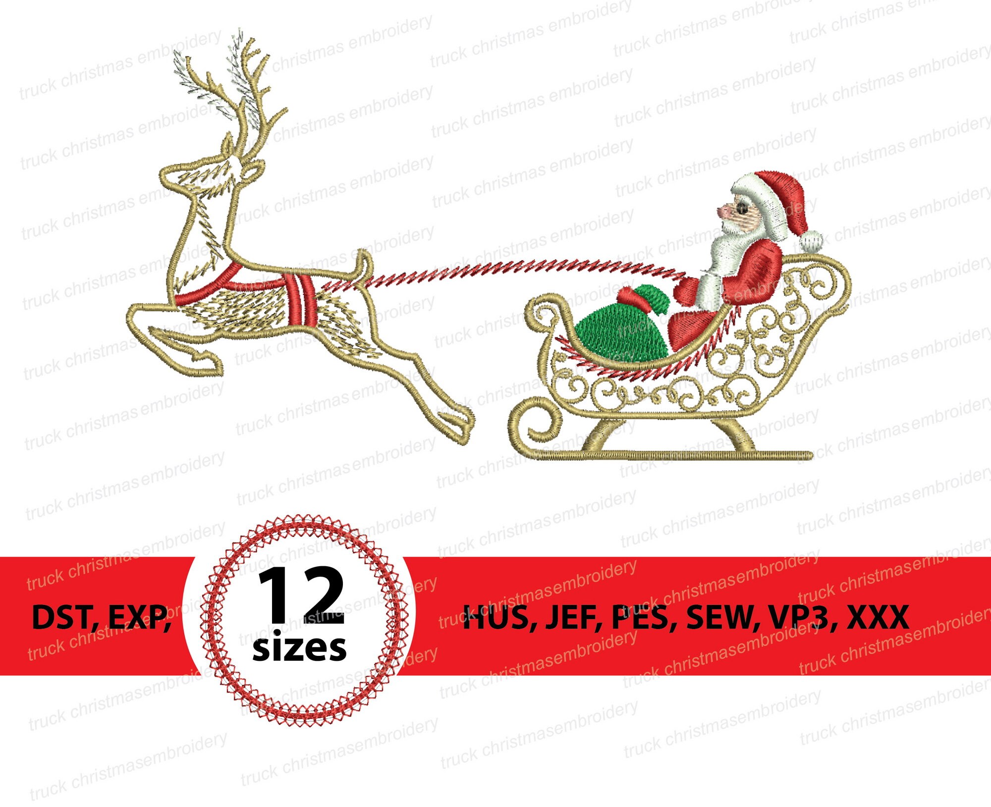 Santa sleigh embroidery deer christmas embroidery design  etsy Santa sleigh embroidery deer christmas embroidery design  etsy