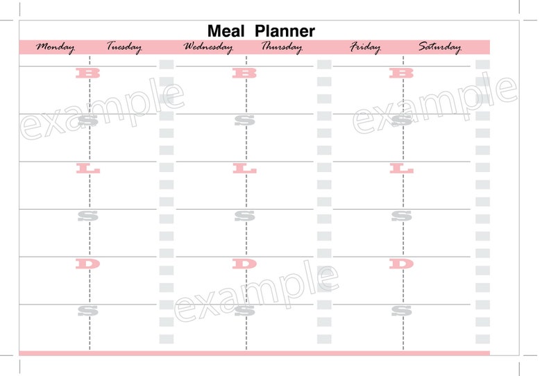 Weekly Meal Planner Printable: Personal Size Inserts, Food Journal ...