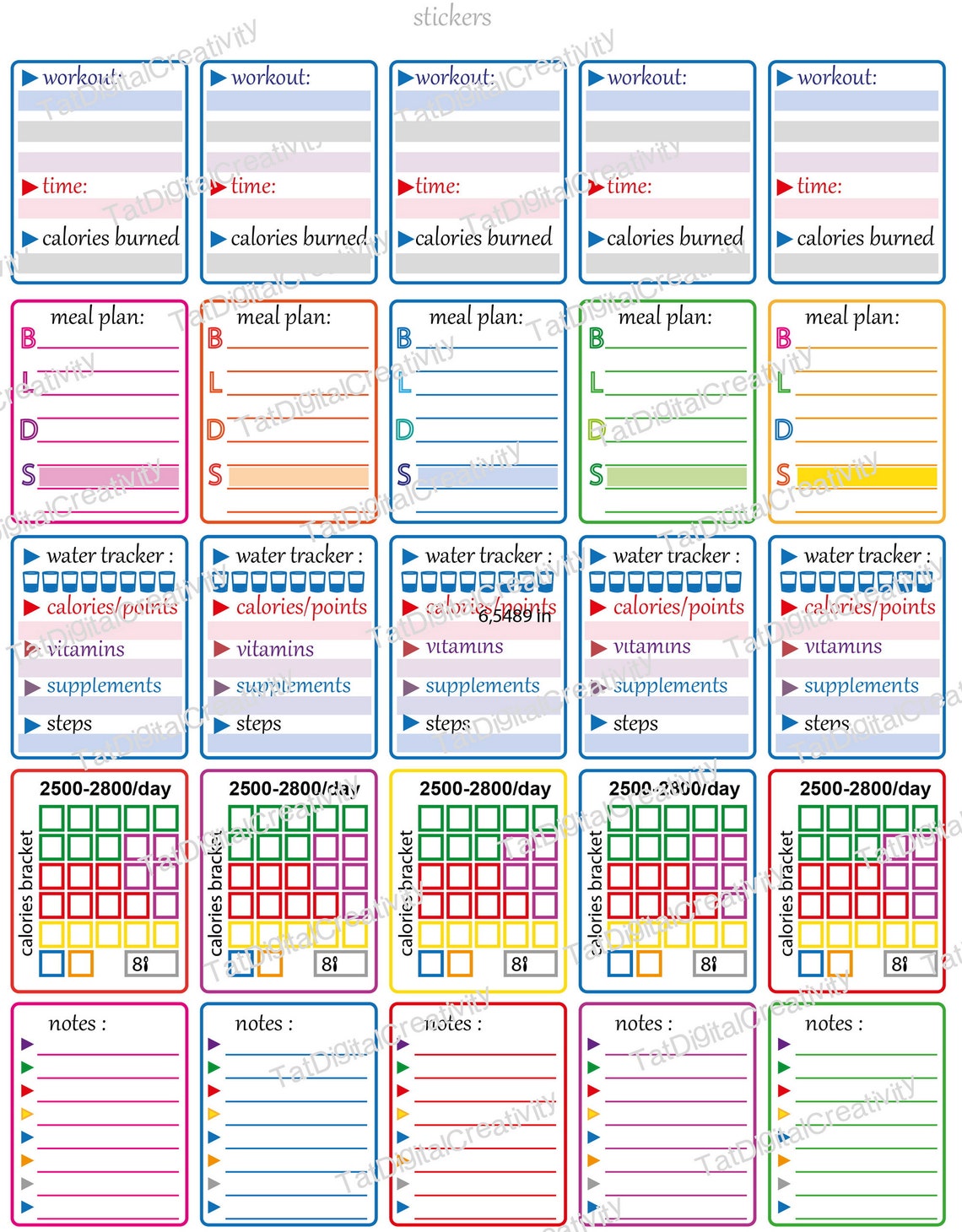 Printable Sticker Fitness Sticker Food Journal Sticker - Etsy