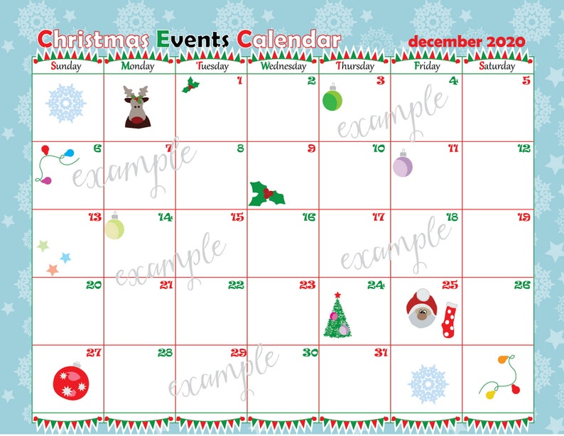 Christmas Events Calendar Christmas Printable Happy Planner Etsy
