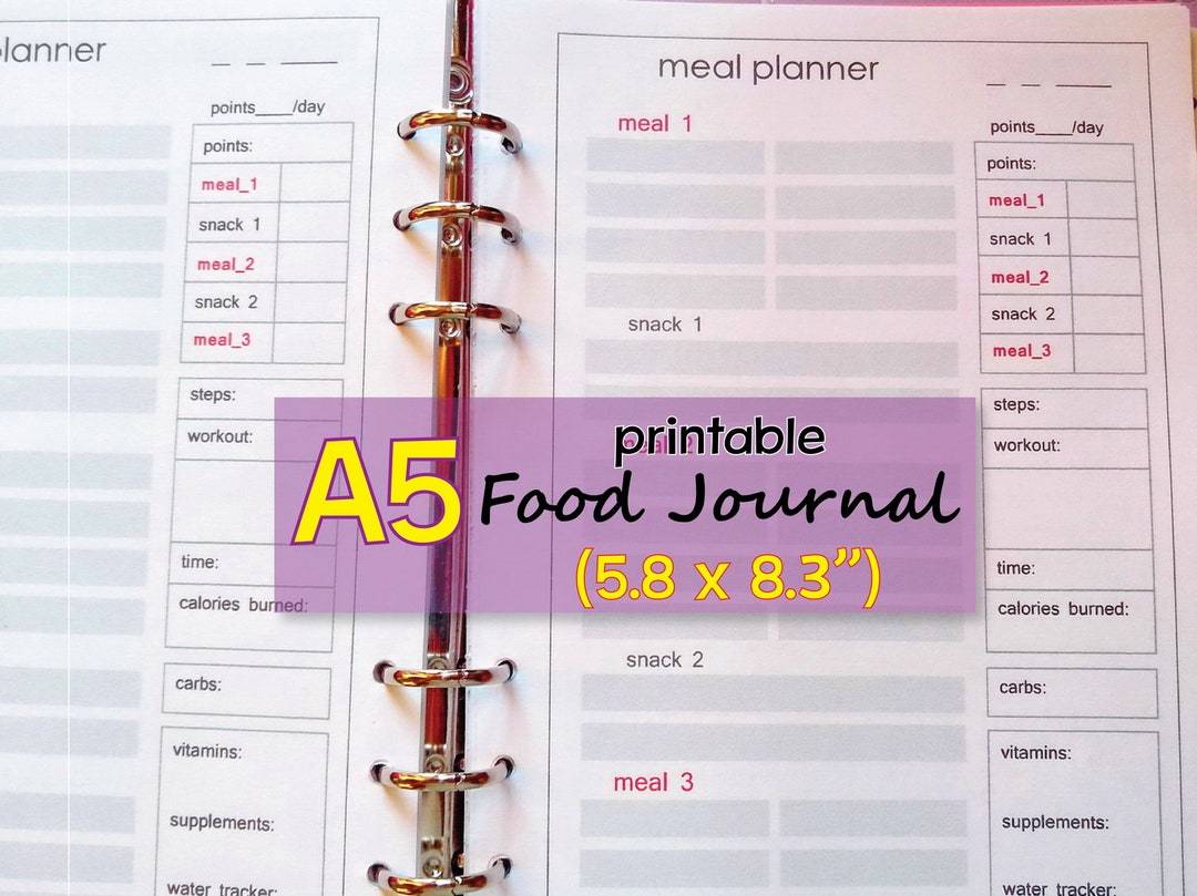 A5 Meal Planner Printable A5 Food Diary Food Tracker Food Etsy