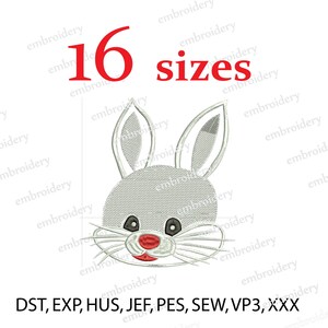 Bunny Head Machine Embroidery Design - 16 Sizes Bunny Pattern - Instant Download