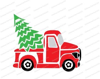 Christmas Tree Design, Retro Truck clipart, christmas tree truck , Red Truck Svg, Christmas Tree clipart-Instant Download