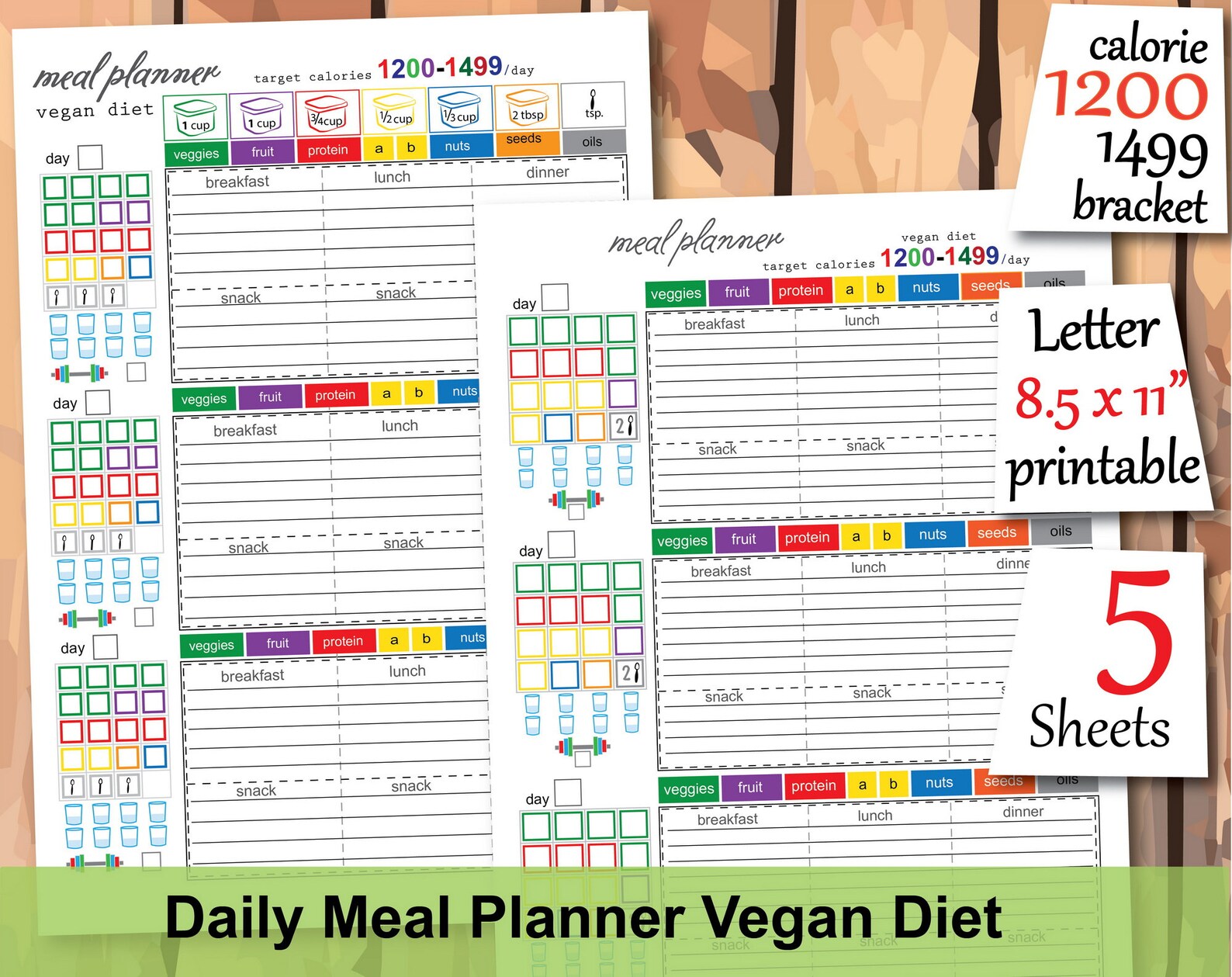 1200 Calorie Meal Plan, Vegan Meal Planner, 1200 Calories Tracker, Grocery List, Workout ...