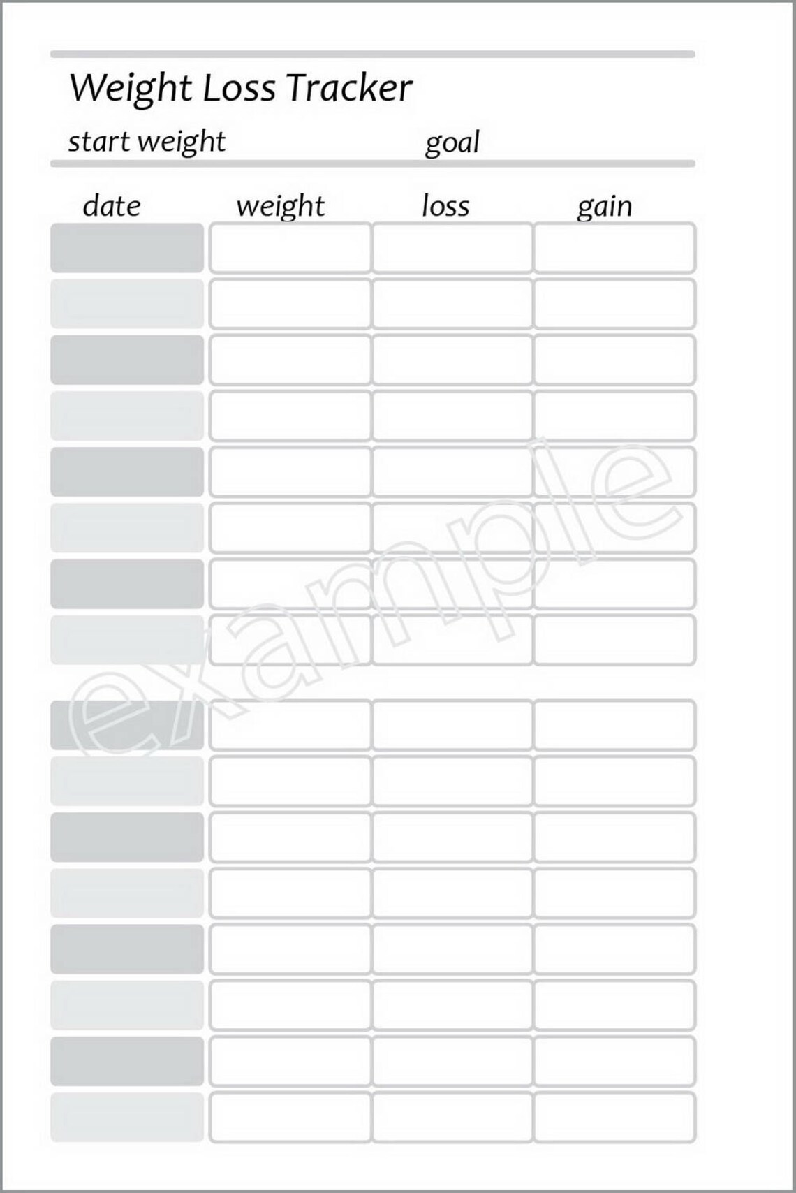 Weight Loss Tracker Planner Insert Printable Weight Loss Log Etsy