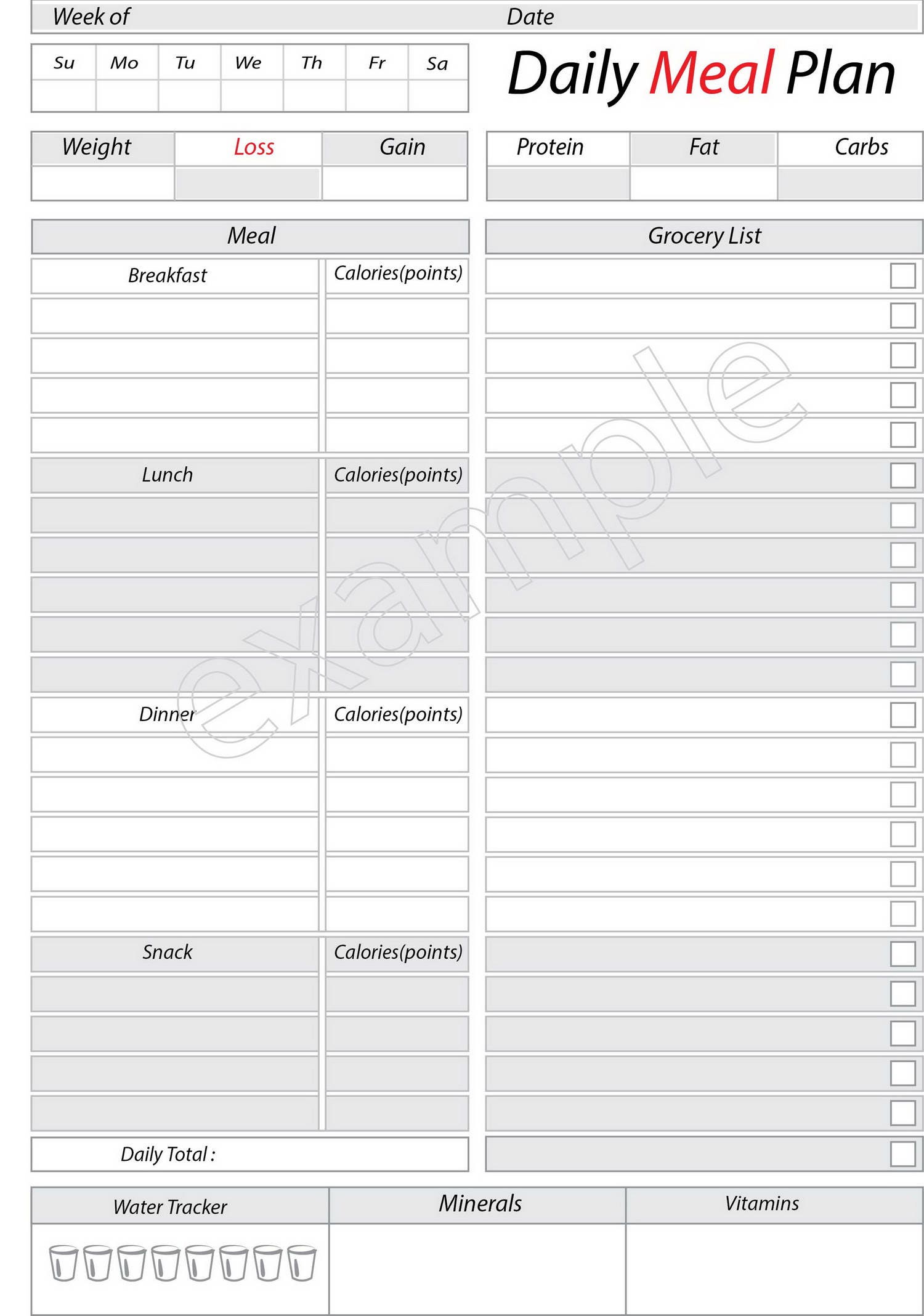 Meal Planner Weight Loss Journal Food Journal Food Diary Etsy