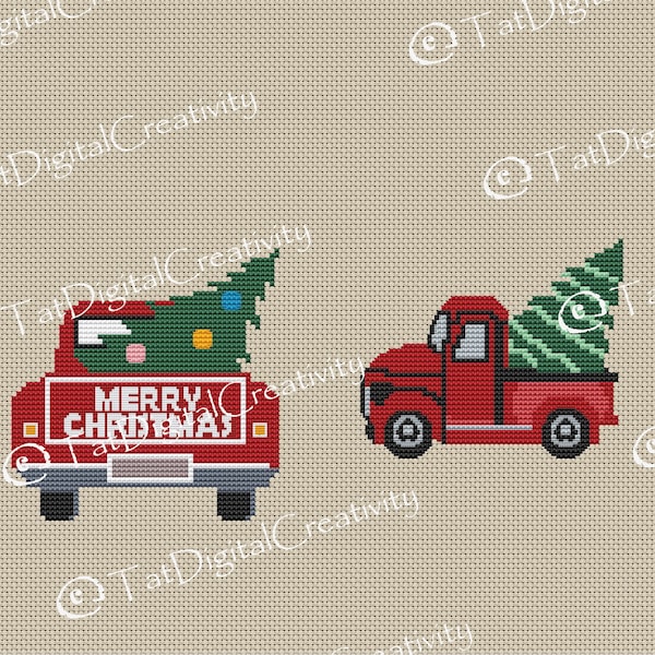 Christmas truck Christmas tree cross stitch pattern Hand embroidery design Instant Download