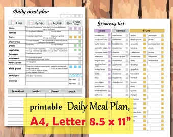 Meal Planner Printable, Grocery list,  A4, Letter, Daily Food Journal Printable, Food Tracker, Food Log - Instant Download