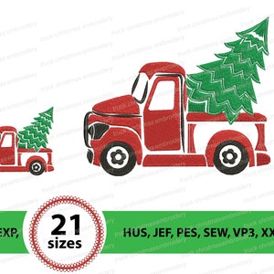 Retro Truck Embroidery, Christmas Tree Embroidery, Machine Embroidery Design, ChristmasTruck Machine Embroidery Design-Instant Download