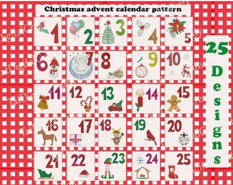 Christmas Advent Calendar Pattern Embroidery Design, Machine Embroidery Designs, Christmas   Embroidery Pattern - Instant Download