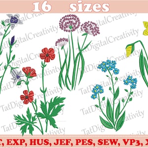 Wildblumen, Wildblumen Stickdatei, Wildblumen Stickdatei, Wildblumen Muster - Instant Download