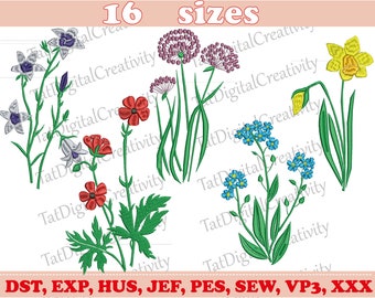 Wildflowers Machine Embroidery Designs, forget-me-not, onion, Narcissus, bluebell, Wildflowers pattern- Instant Download