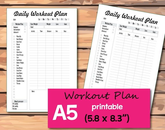  Personal Size Planner Workout Tracker Inserts
