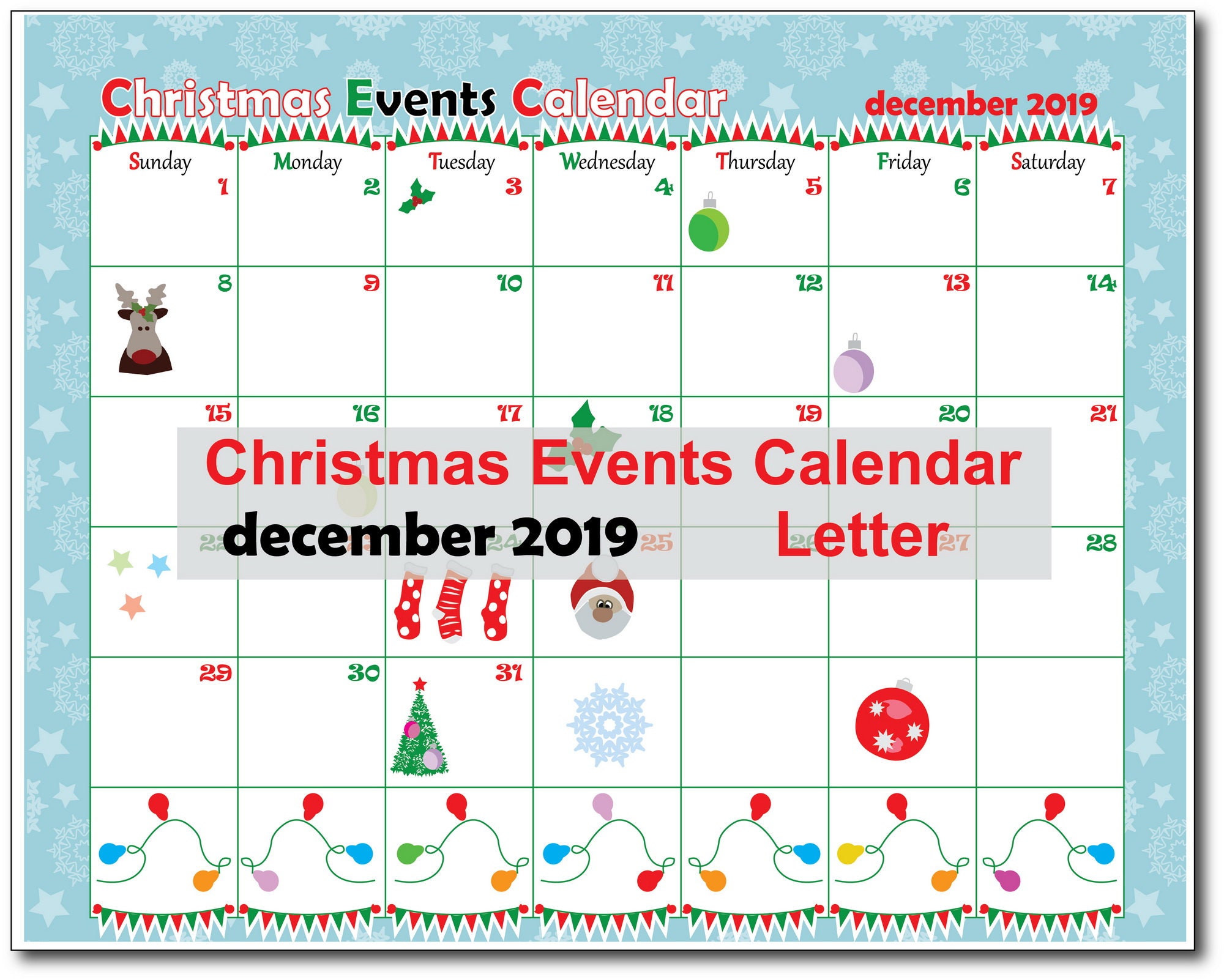 Christmas Events Calendar Christmas Printable Happy Planner Etsy