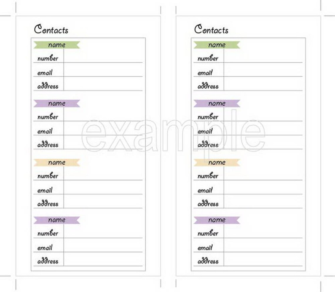 Personal Planner Inserts, Printable Contacts List, Contact Sheet, Address Book Instant Download ...