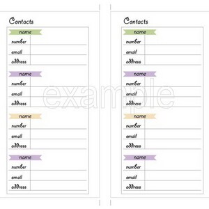 Personal Planner Inserts, Printable Contacts List, Contact Sheet ...